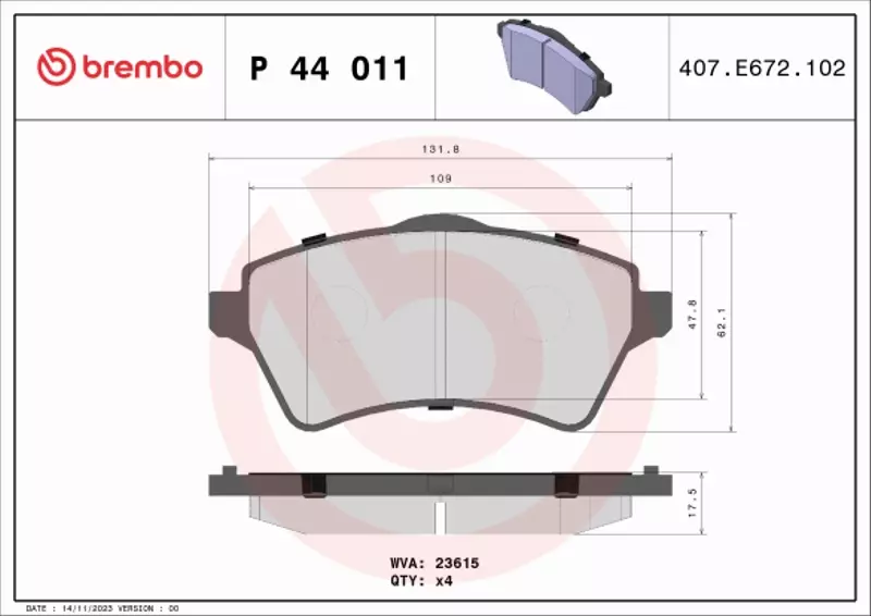 BREMBO KLOCKI HAMULCOWE PRZÓD P 44 011 