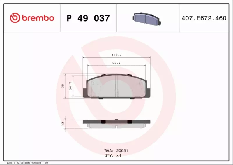 BREMBO KLOCKI HAMULCOWE TYŁ P 49 037 