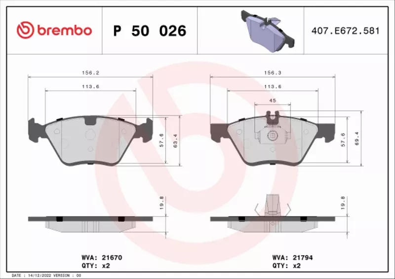 BREMBO KLOCKI HAMULCOWE PRZÓD P 50 026 