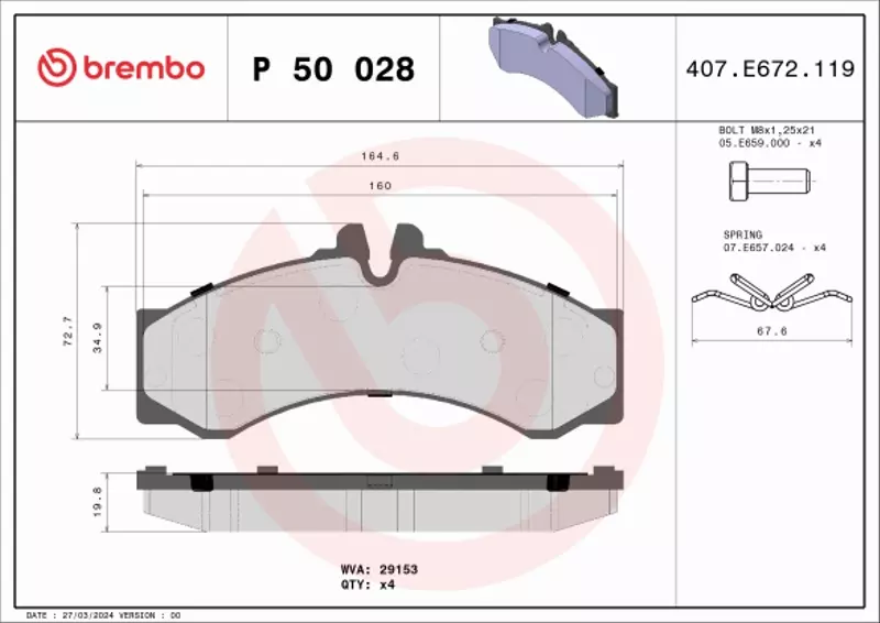 KLOCKI HAMULCOWE BREMBO MERCEDES BENZ SPRINTER VW 