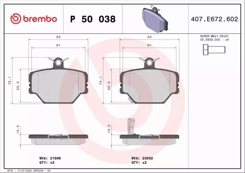 BREMBO TARCZE+KLOCKI PRZÓD SMART FORTWO 451 280MM 