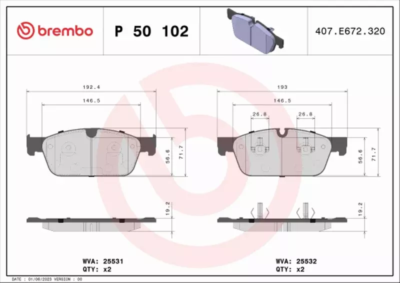 BREMBO KLOCKI HAMULCOWE PRZÓD P 50 102X 