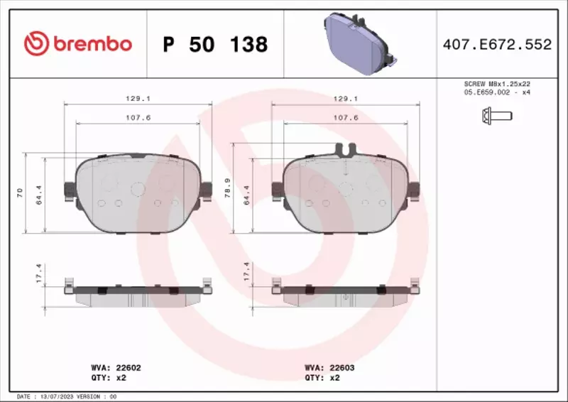 BREMBO KLOCKI HAMULCOWE TYŁ P 50 138 