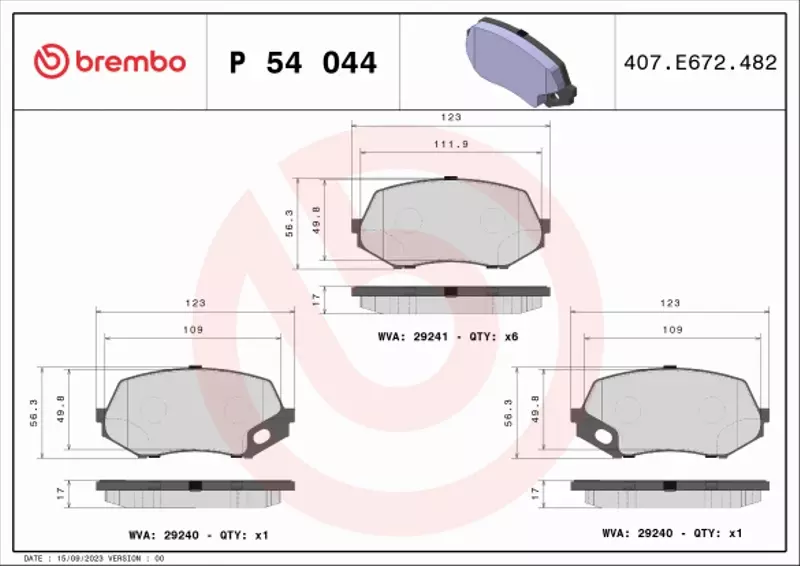 BREMBO Zestaw klocków hamulcowych, hamulce tarczowe P 54 044 