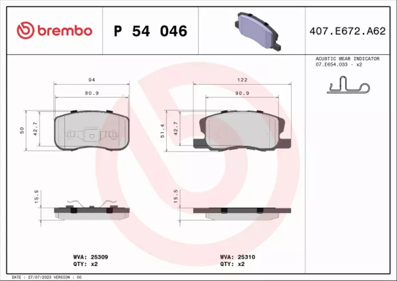 BREMBO KLOCKI HAMULCOWE P 54 046 