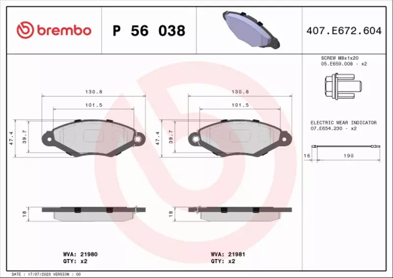 BREMBO TARCZE+KLOCKI P NISSAN KUBISTAR 238MM 