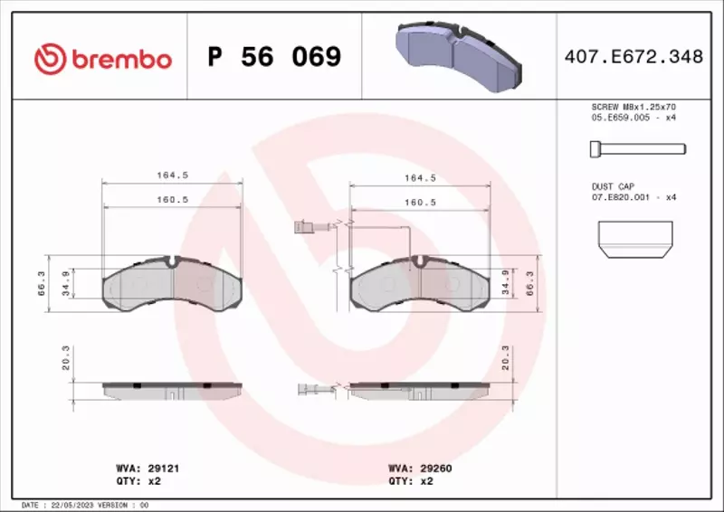 BREMBO KLOCKI HAMULCOWE TYŁ P 56 069 