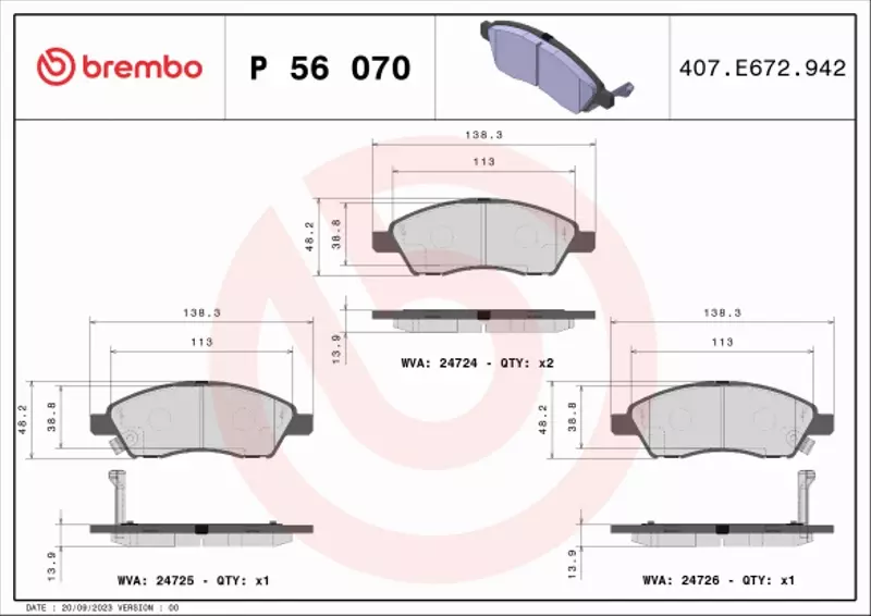 BREMBO KLOCKI HAMULCOWE PRZÓD P 56 070 