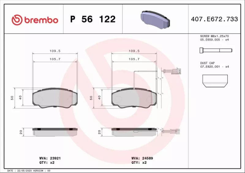 BREMBO KLOCKI HAMULCOWE TYŁ P 56 122 