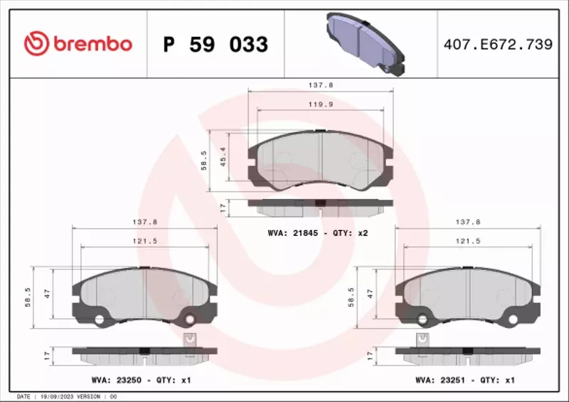 BREMBO KLOCKI HAMULCOWE PRZÓD P 59 033 