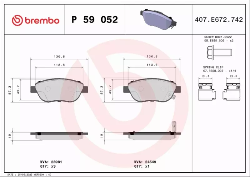 BREMBO TARCZE+KLOCKI PRZÓD FIAT 500L 284MM 