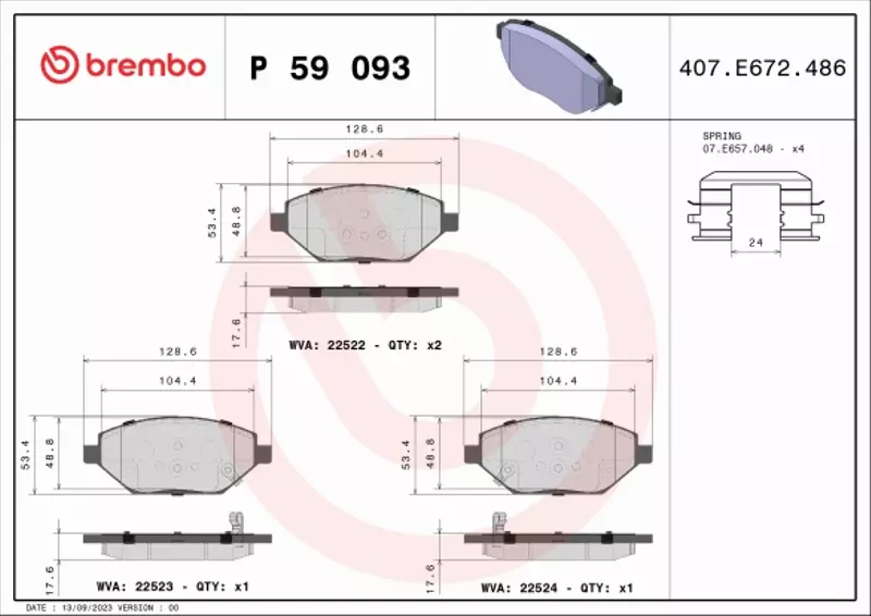 BREMBO KLOCKI HAMULCOWE PRZÓD P 59 093 