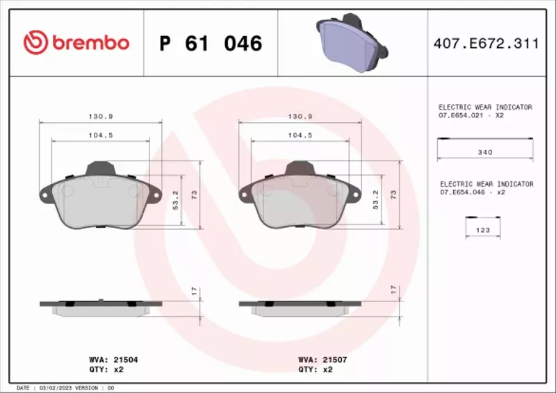 BREMBO KLOCKI HAMULCOWE PRZÓD P 61 046 