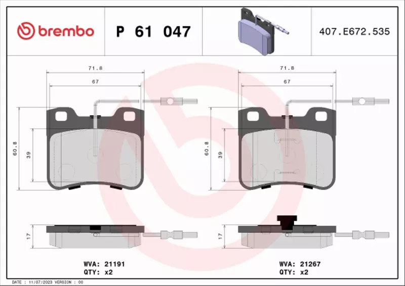 BREMBO KLOCKI HAMULCOWE PRZÓD P 61 047 