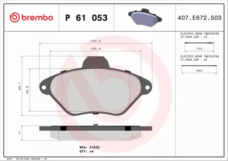 BREMBO KLOCKI HAMULCOWE PRZÓD P 61 053 