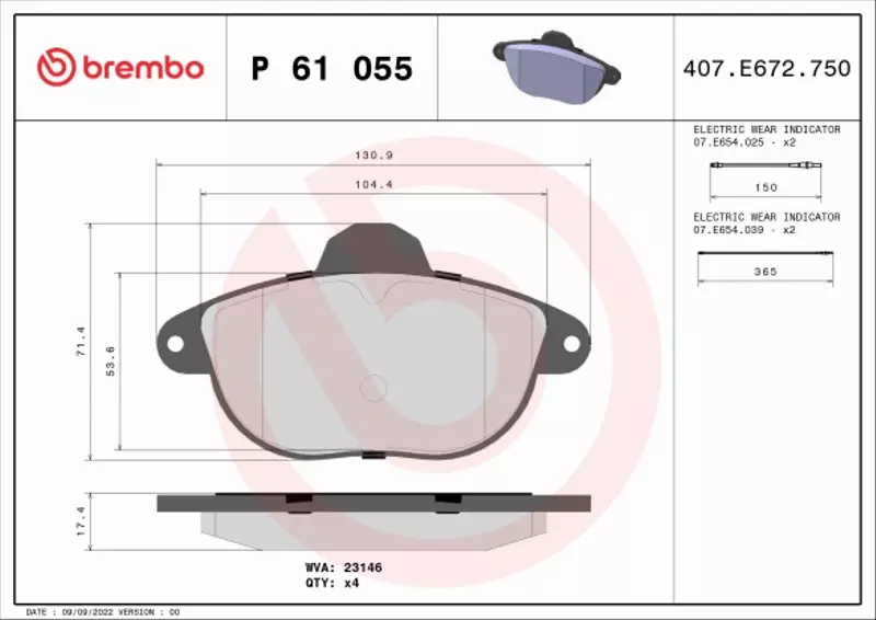 BREMBO KLOCKI HAMULCOWE PRZÓD P 61 055 