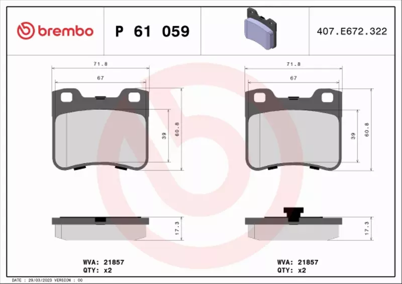 BREMBO KLOCKI HAMULCOWE PRZÓD P 61 059 