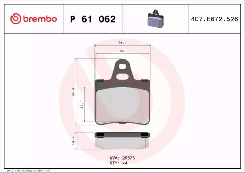 BREMBO KLOCKI HAMULCOWE TYŁ P 61 062 