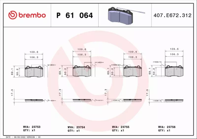 BREMBO KLOCKI HAMULCOWE PRZÓD P 61 064 