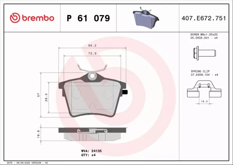 BREMBO TARCZE+KLOCKI TYŁ CITROEN C5 III 290MM 