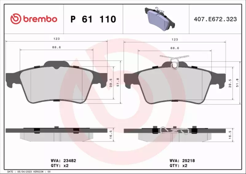 BREMBO KLOCKI HAMULCOWE TYŁ P 61 110 