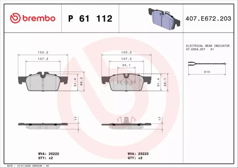 BREMBO Zestaw klocków hamulcowych, hamulce tarczowe P 61 112 