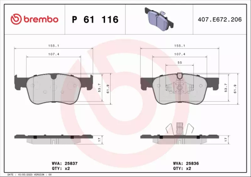 BREMBO TARCZE+KLOCKI PRZÓD TOYOTA PROACE CITY VERSO 283MM 