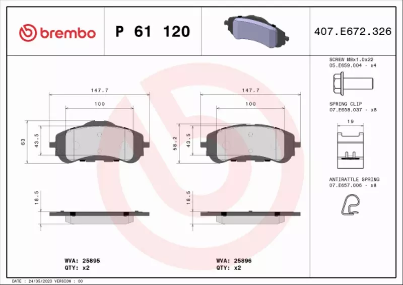 BREMBO Zestaw klocków hamulcowych, hamulce tarczowe P 61 120 