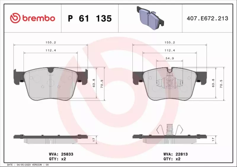 BREMBO KLOCKI HAMULCOWE P 61 135X 