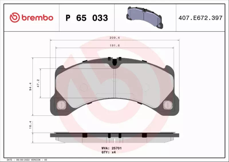 BREMBO Zestaw klocków hamulcowych, hamulce tarczowe P 65 033 