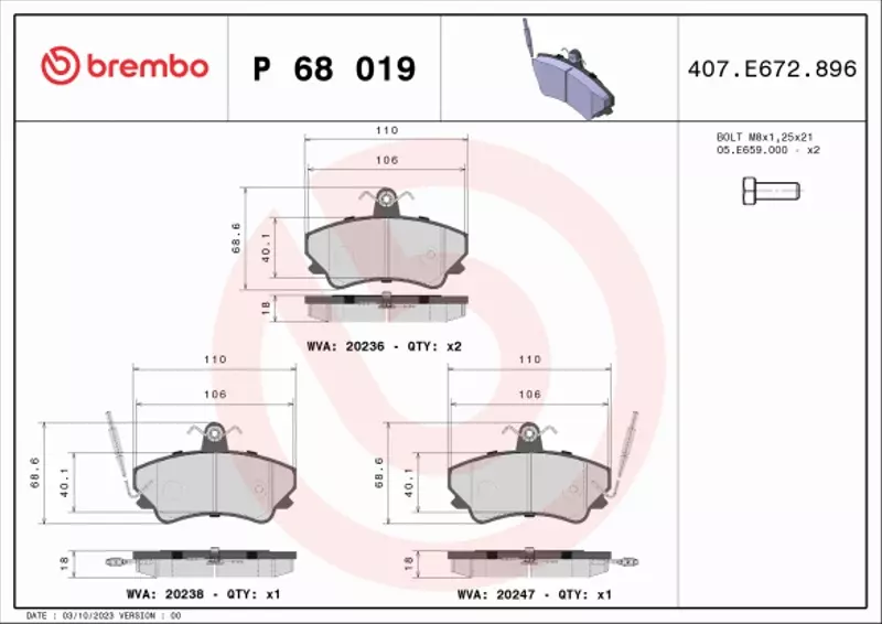 BREMBO TARCZE+KLOCKI P RENAULT ESPACE II 259MM 