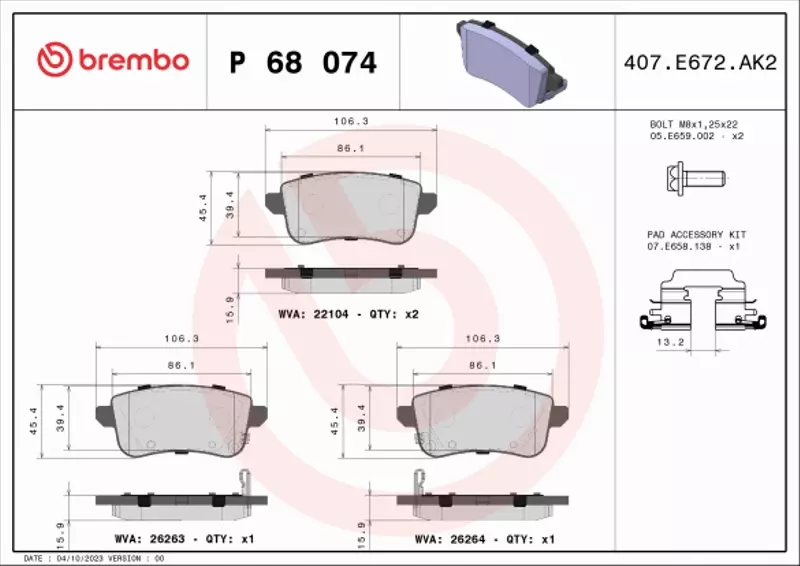 BREMBO KLOCKI HAMULCOWE FORD FOCUS IV KUGA III RENAULT CAPTUR II P 68 074 