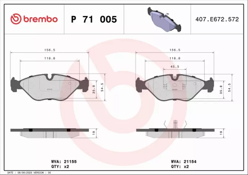 BREMBO Zestaw klocków hamulcowych, hamulce tarczowe P 71 005 