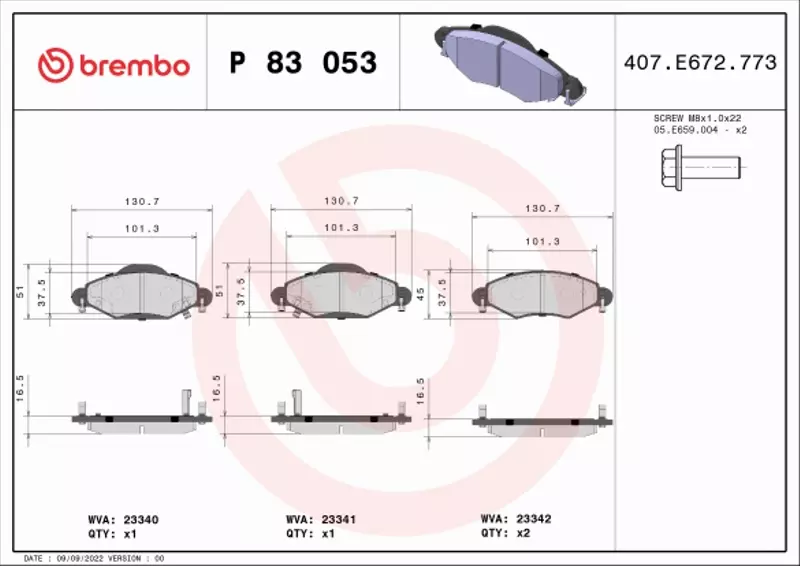 BREMBO KLOCKI HAMULCOWE PRZÓD TOYOTA YARIS VERSO 