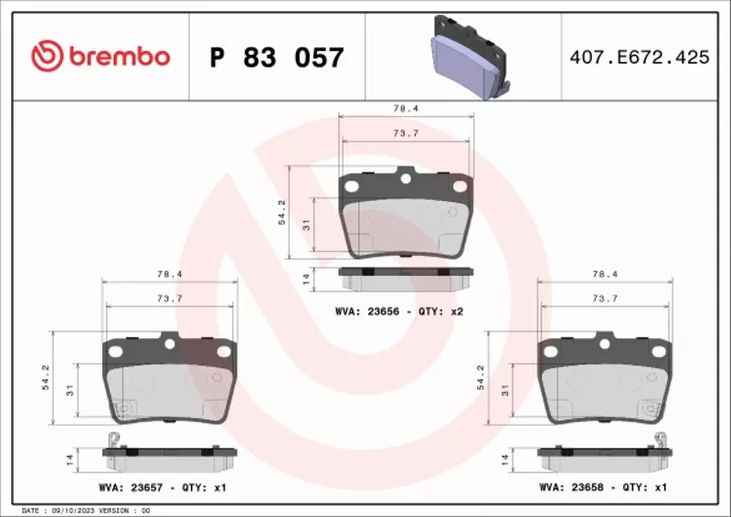 BREMBO Zestaw klocków hamulcowych, hamulce tarczowe P 83 057 