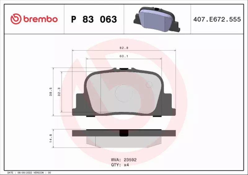 BREMBO Zestaw klocków hamulcowych, hamulce tarczowe P 83 063 