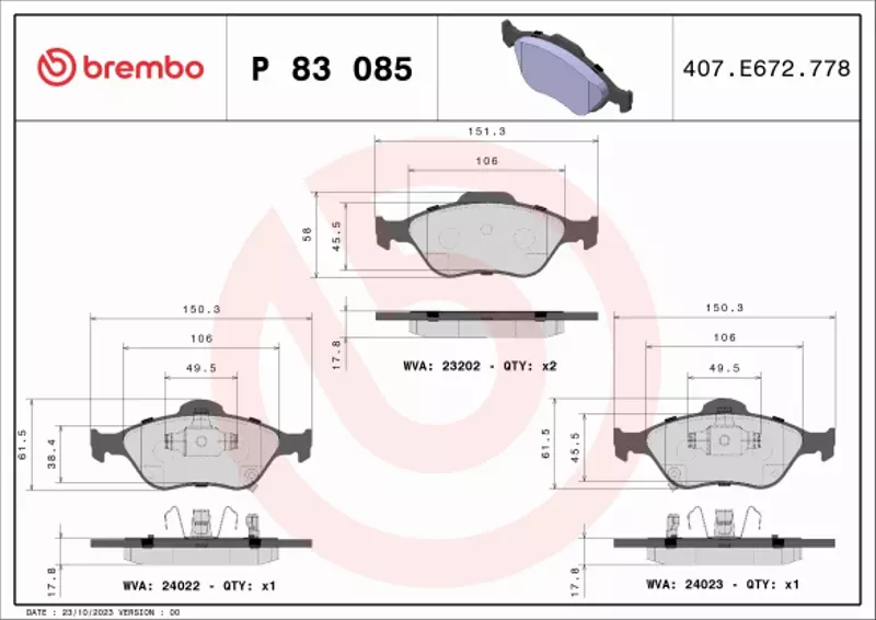 BREMBO TARCZE+KLOCKI P+T TOYOTA YARIS P9 P13 258MM 