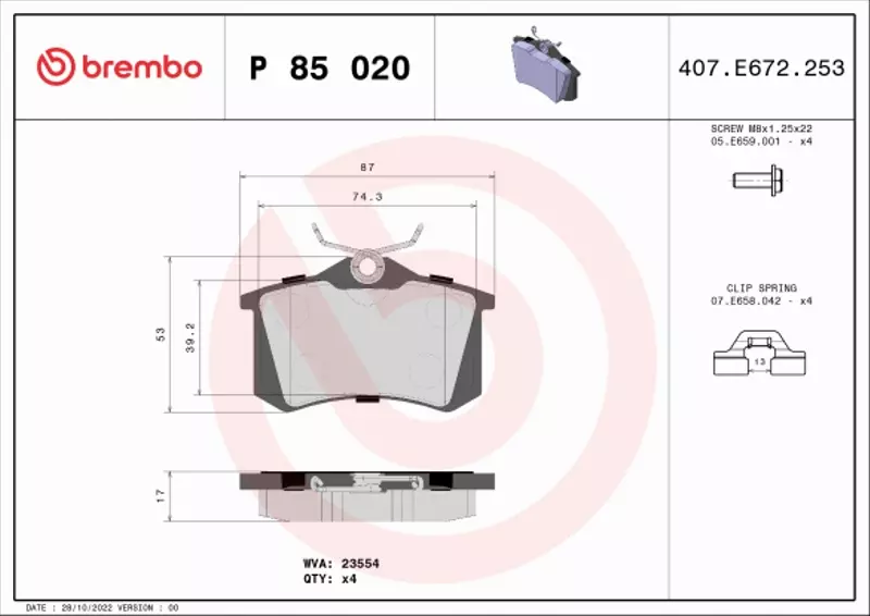 BREMBO TARCZE+KLOCKI TYŁ AUDI A3 8P SEAT ALTEA 