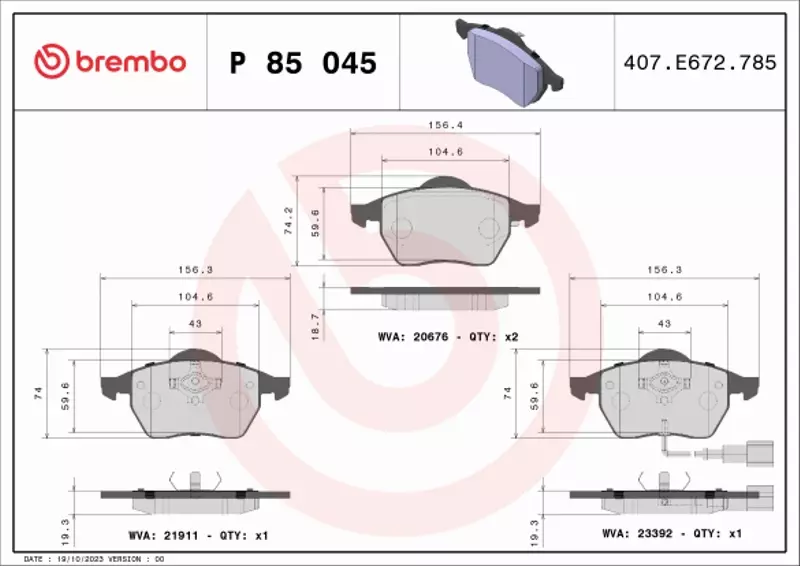 BREMBO TARCZE+KLOCKI PRZÓD VW GOLF IV BORA 288MM 