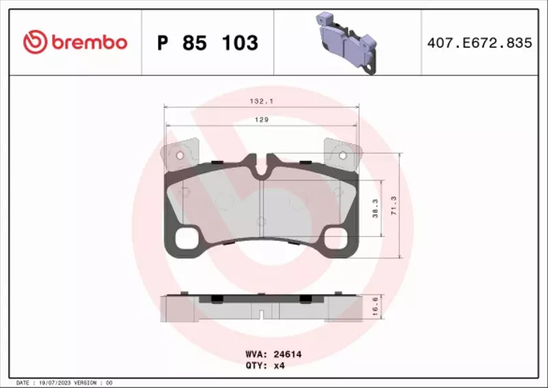 BREMBO Zestaw klocków hamulcowych, hamulce tarczowe P 85 103 