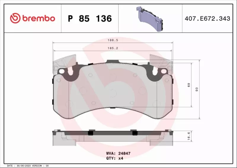 BREMBO Zestaw klocków hamulcowych, hamulce tarczowe P 85 136 