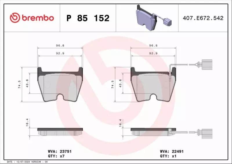 BREMBO KLOCKI HAMULCOWE P 85 152X 