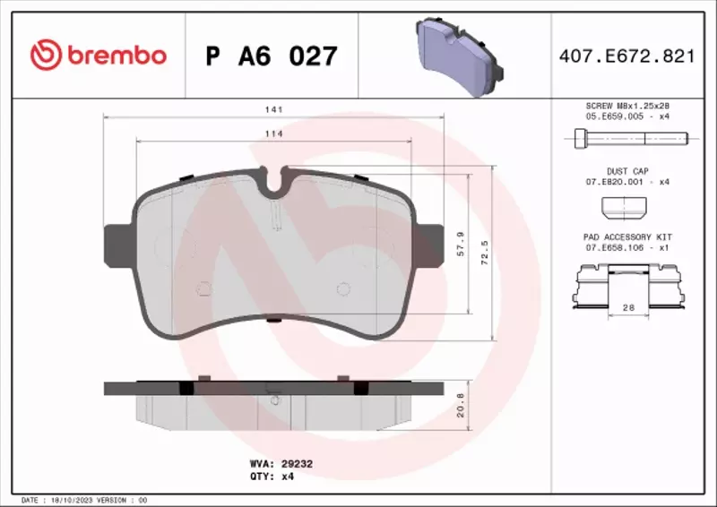 BREMBO Zestaw klocków hamulcowych, hamulce tarczowe P A6 027 