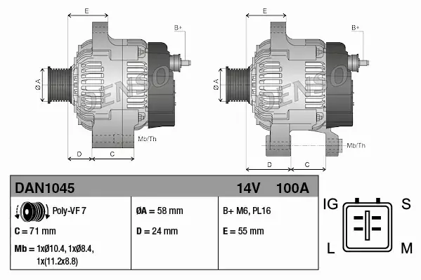 DENSO ALTERNATOR SILNIKA DAN1045 