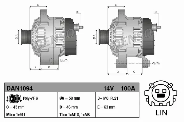 DENSO ALTERNATOR SILNIKA DAN1094 