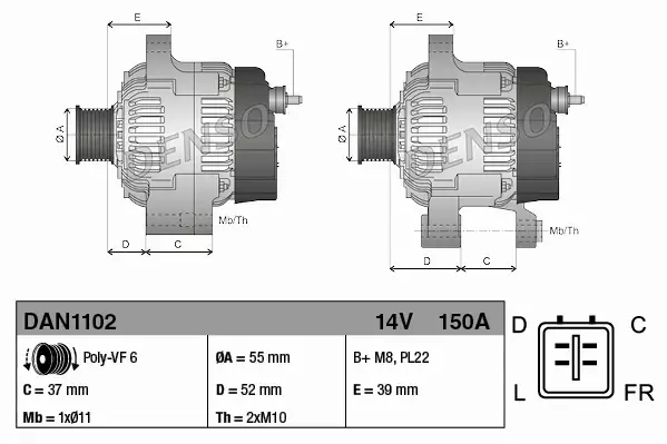 DENSO ALTERNATOR SILNIKA DAN1102 