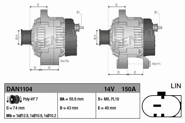 DENSO ALTERNATOR SILNIKA DAN1104 