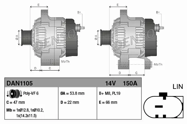 DENSO ALTERNATOR DAN1105 