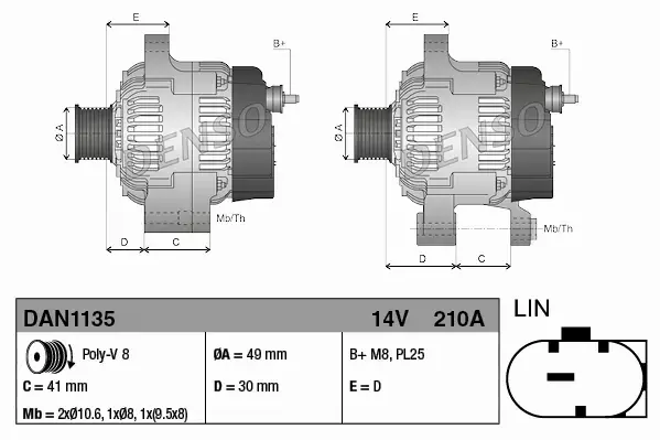 DENSO ALTERNATOR DAN1135 