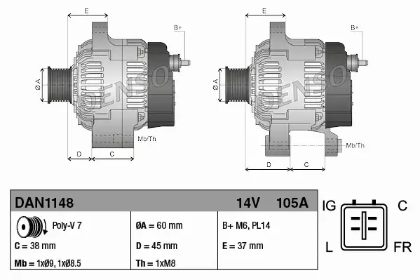 DENSO ALTERNATOR DAN1148 